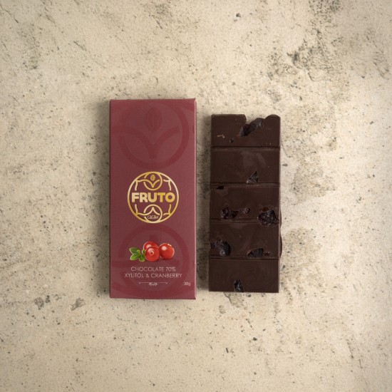 Chocolate 70% com Xylitol e Cranberry - 30 gr Chocolate 70% com Xylitol e Cranberry - 30 gr