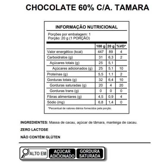 Barra Gourmet 60% A. Tamara 80 Gr